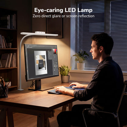 Lepro Led Desk Lamp for Home Office, Metal Architect Lamp with Clamp, 11W 750LM Eye-Caring Task Light, 25 Lighting Modes, Flexible Gooseneck for Monitor, Workbench, Drafting, Crafts, Reading
