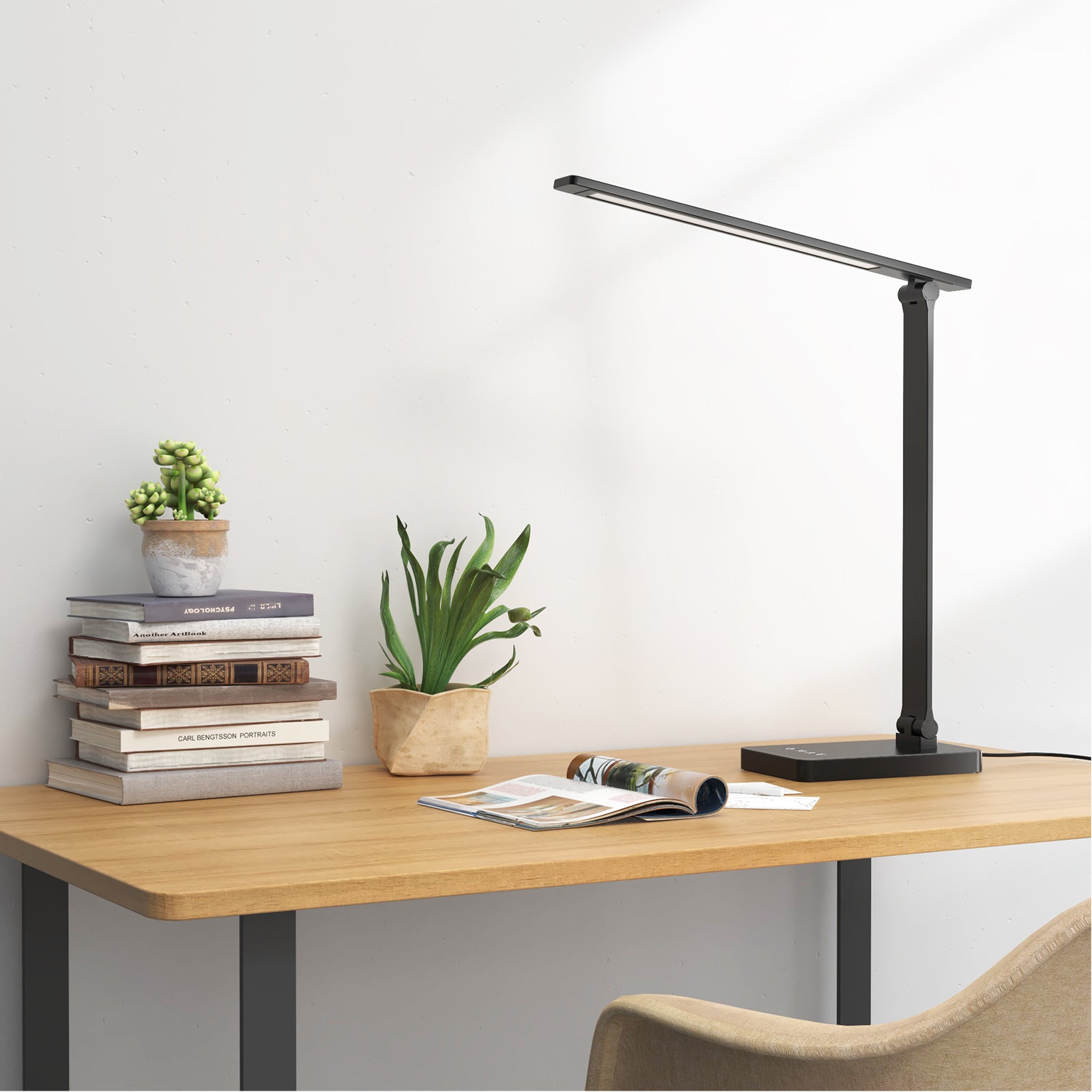 Lepro LED Desk Lamp (Dimmable, Black, with USB Charging Port)