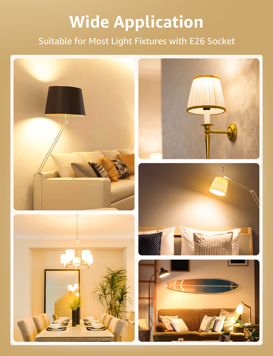 Lepro A19 Dimmable LED Light Bulbs, E26 Base, 9.5W (60W Equivalent), 800 Lumens, 2700K Warm White, UL Listed