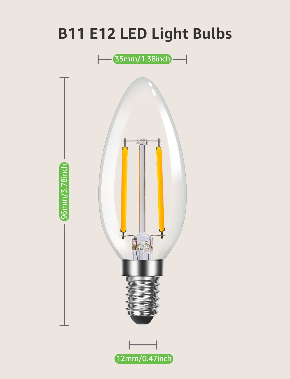 Lepro B11 LED Candelabra Bulbs, E12 Base, Dimmable, 5.5W (60W Equivalent), 500 Lumens, 2700K Warm White, Filament Clear Glass