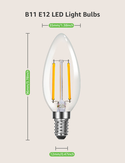 Lepro B11 LED Candelabra Bulbs, E12 Base, Dimmable, 5.5W (60W Equivalent), 500 Lumens, 2700K Warm White, Filament Clear Glass