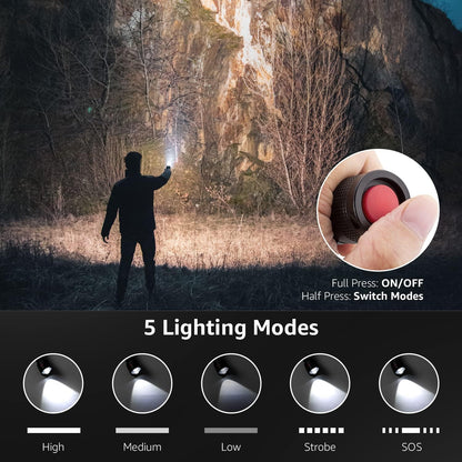 Lepro Battery-Powered Tactical LED Flashlight 2 Pack, 300 Lumens Zoomable Compact Torch