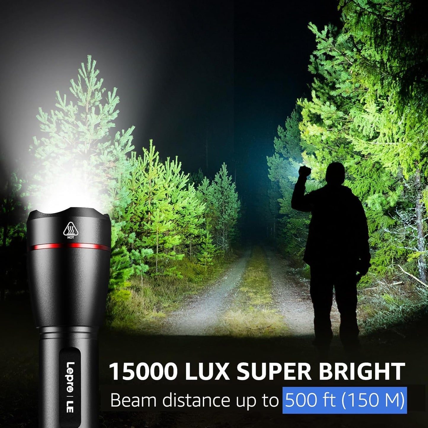 Lepro 1000LM Rechargeable Tactical Flashlight | High Power Zoomable LED Torch with USB Cable