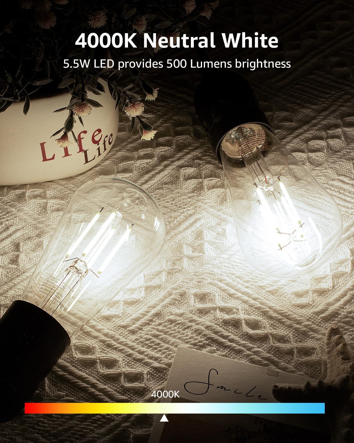Lepro ST19 Vintage Edison LED Bulbs, Dimmable, E26 Base, 8W (60W Equivalent), 800 Lumens, 4000K Cool White, Clear Glass