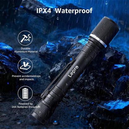 Lepro LED Mini Flashlight High Lumens with Clip, Waterproof, Energy Saving, Portable for Outdoor, Emergency, AA Batteries Included, Tactical & Camping Accessories