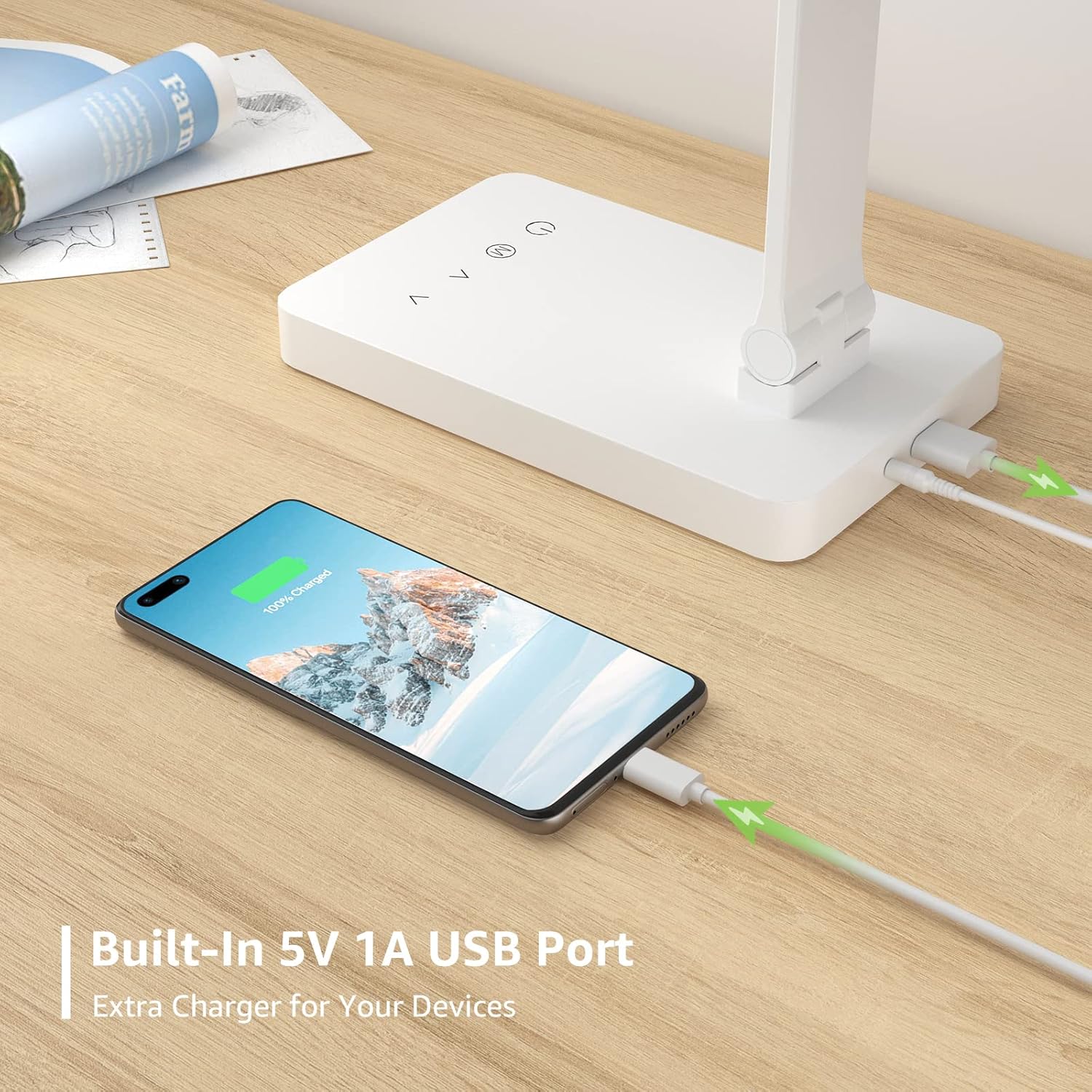 Lepro LED Desk Lamp (Dimmable, with USB Charging Port)