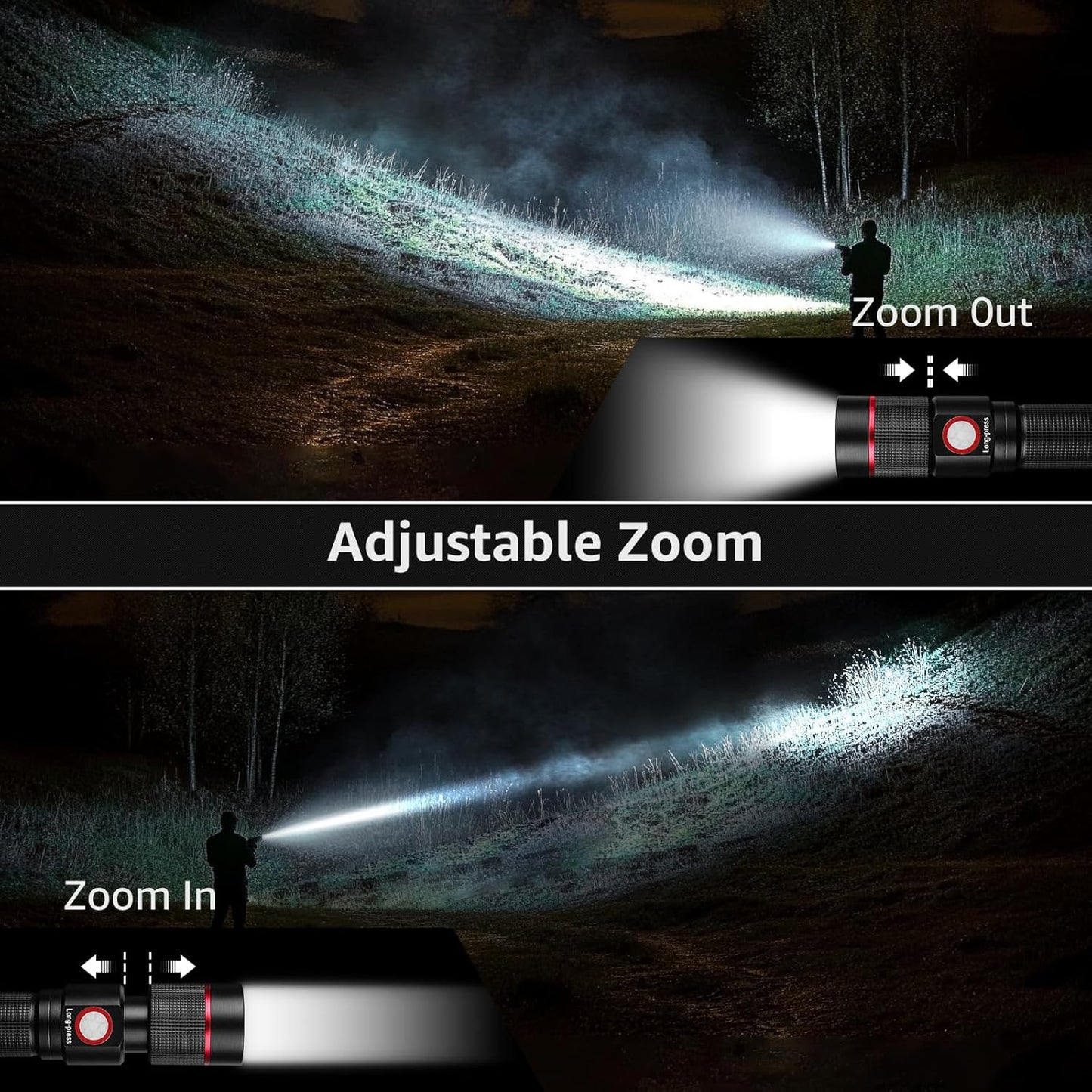 Lepro LED Flashlight Rechargeable, 3W 7500K, 5V Input, with Type-A to Type-C Cable, IPX4 Waterproof, Zoomable, 5 Lighting Modes, 150LM
