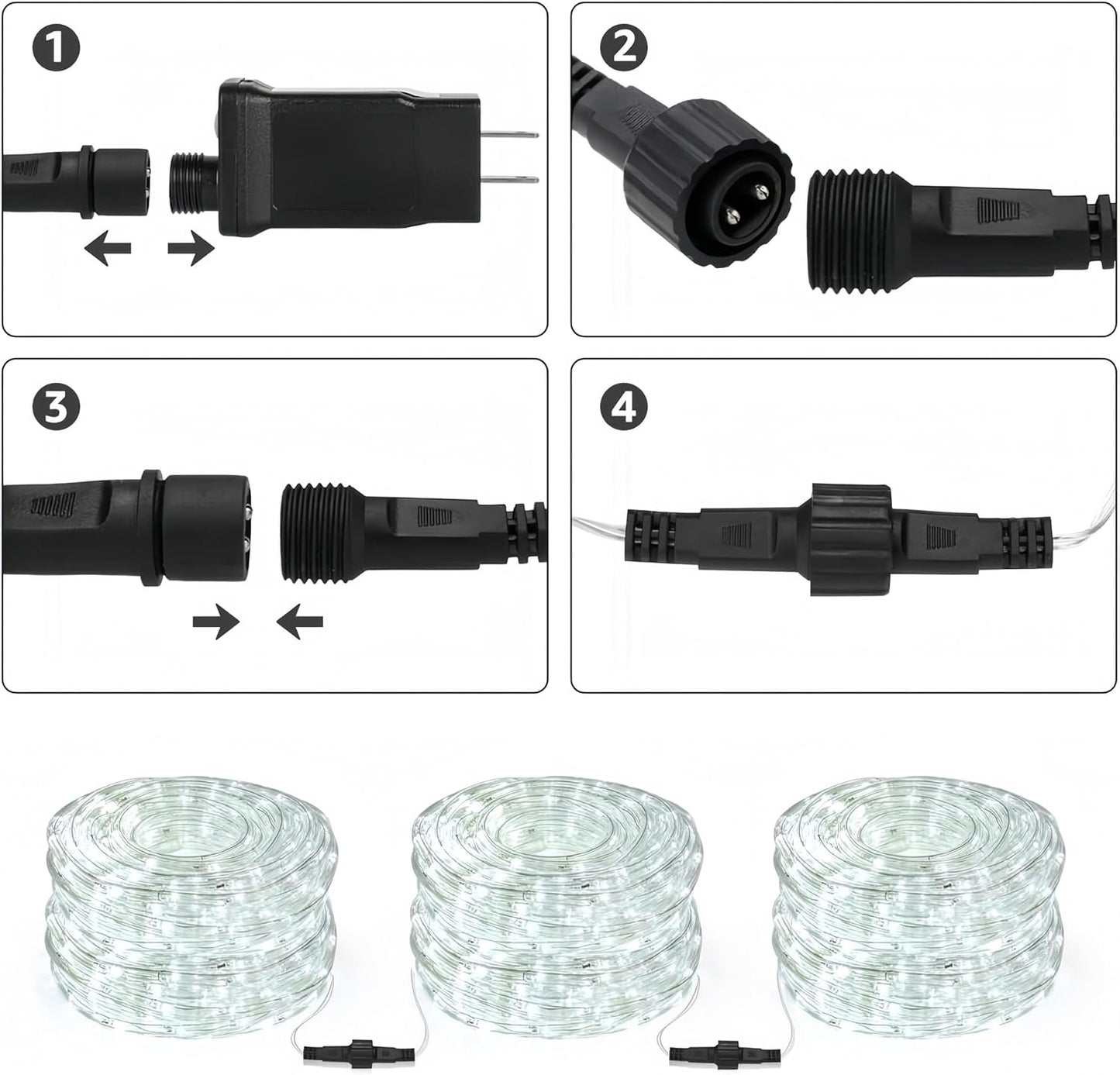Lighting EVER Outdoor Rope Lights Cool White 6000K 33ft 240 LED