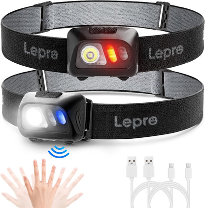 Lepro LED Rechargeable Headlamp Flashlights with Motion Sensor （2-Pack）