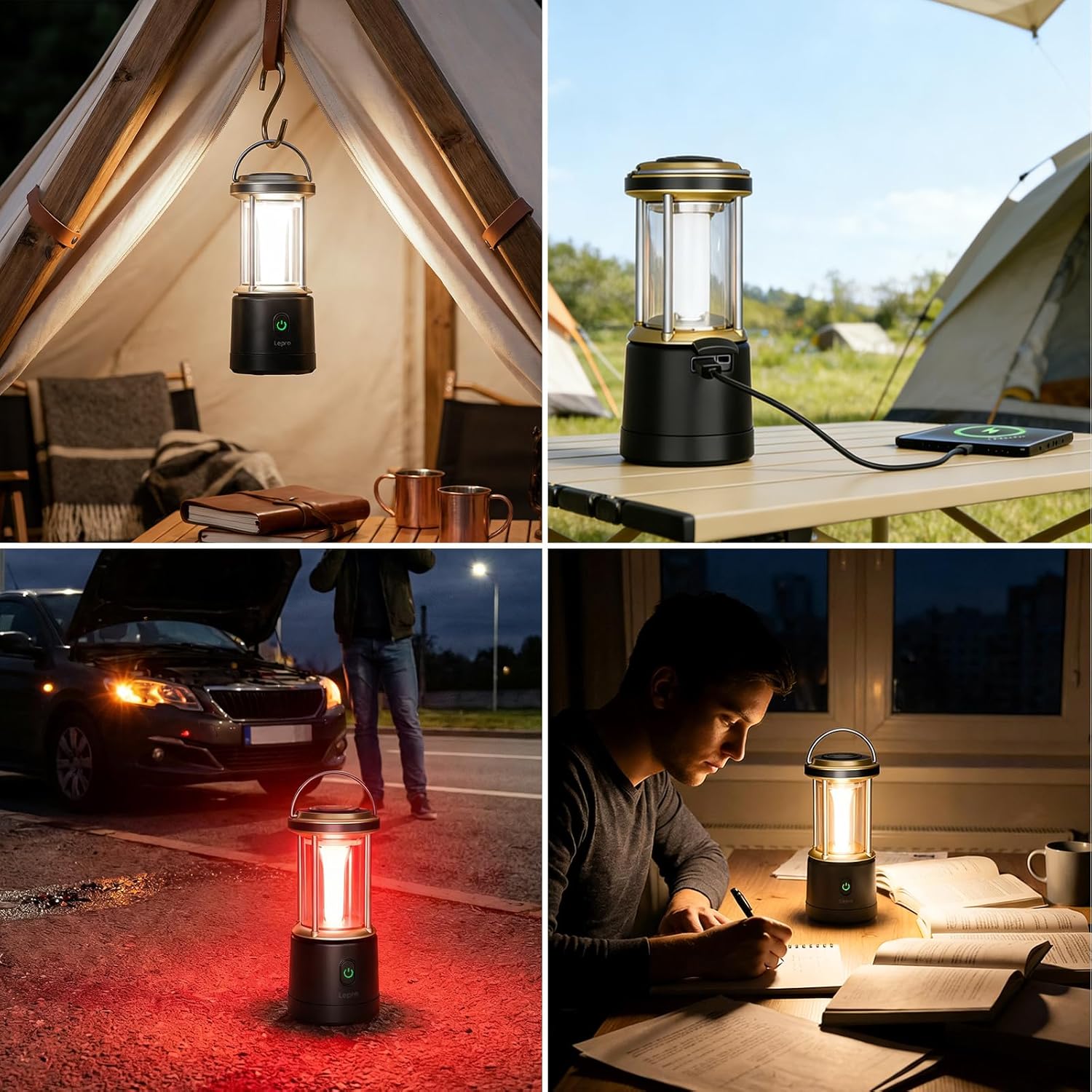 Lepro 2000LM LED Camping Lantern Rechargeable, Waterproof Tent Light with 5 Light Modes, Camping Essentials, Portable Lantern for Camping, Emergency Light, Power Outage, USB Cable Included