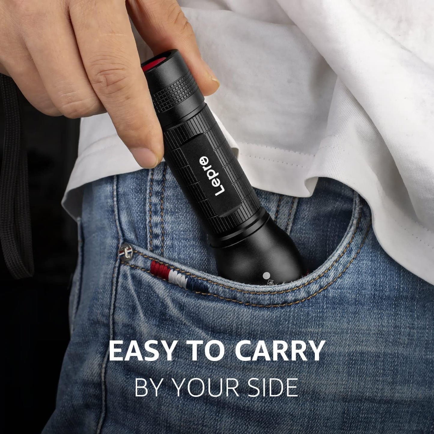 Lepro Battery-Powered Tactical LED Flashlight 2 Pack, 300 Lumens Zoomable Compact Torch