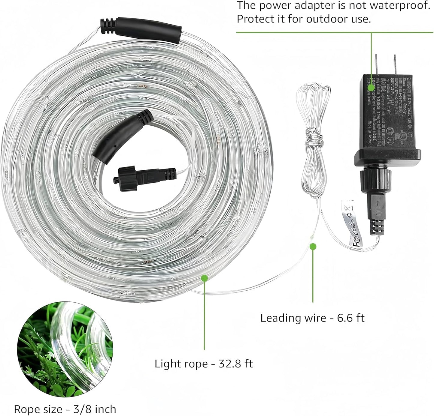 Lighting EVER Outdoor Rope Lights Cool White 6000K 33ft 240 LED