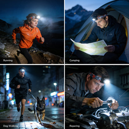 Lepro Dual Power Headlamp, Rechargeable LED Headlamp with Type-C & AAA Backup, 10 Modes with Red Light, Lightweight IPX4 Water Resistant Head Light for Camping, Running, Hiking, Emergency