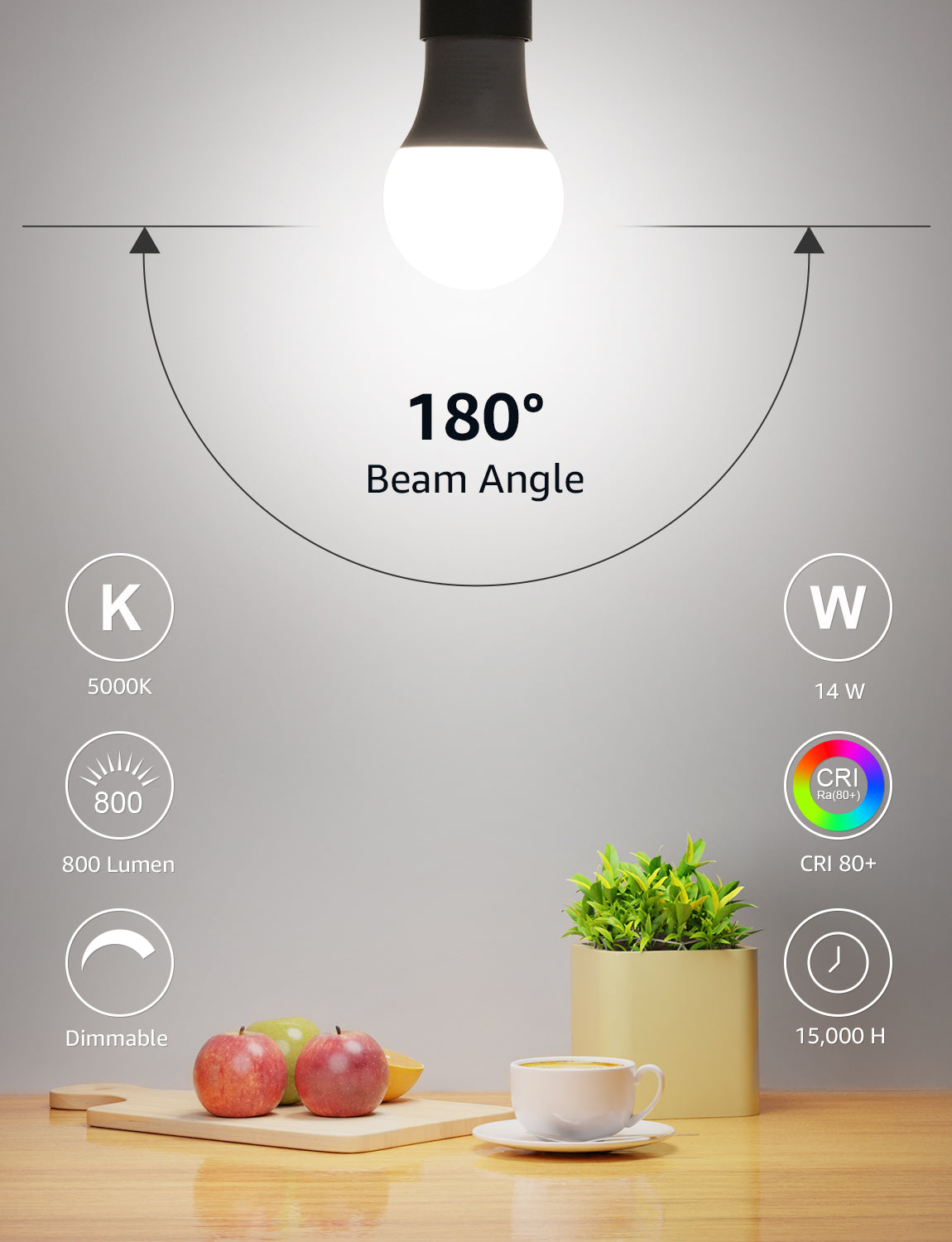 Lepro A19 Dimmable LED Light Bulbs, E26 Base, 9.5W (60W Equivalent), 800 Lumens, 5000K Daylight, UL Listed