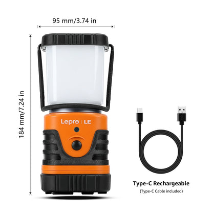 Lepro 1000LM LED Camping Lantern Rechargeable with 4 Light Modes, Orange