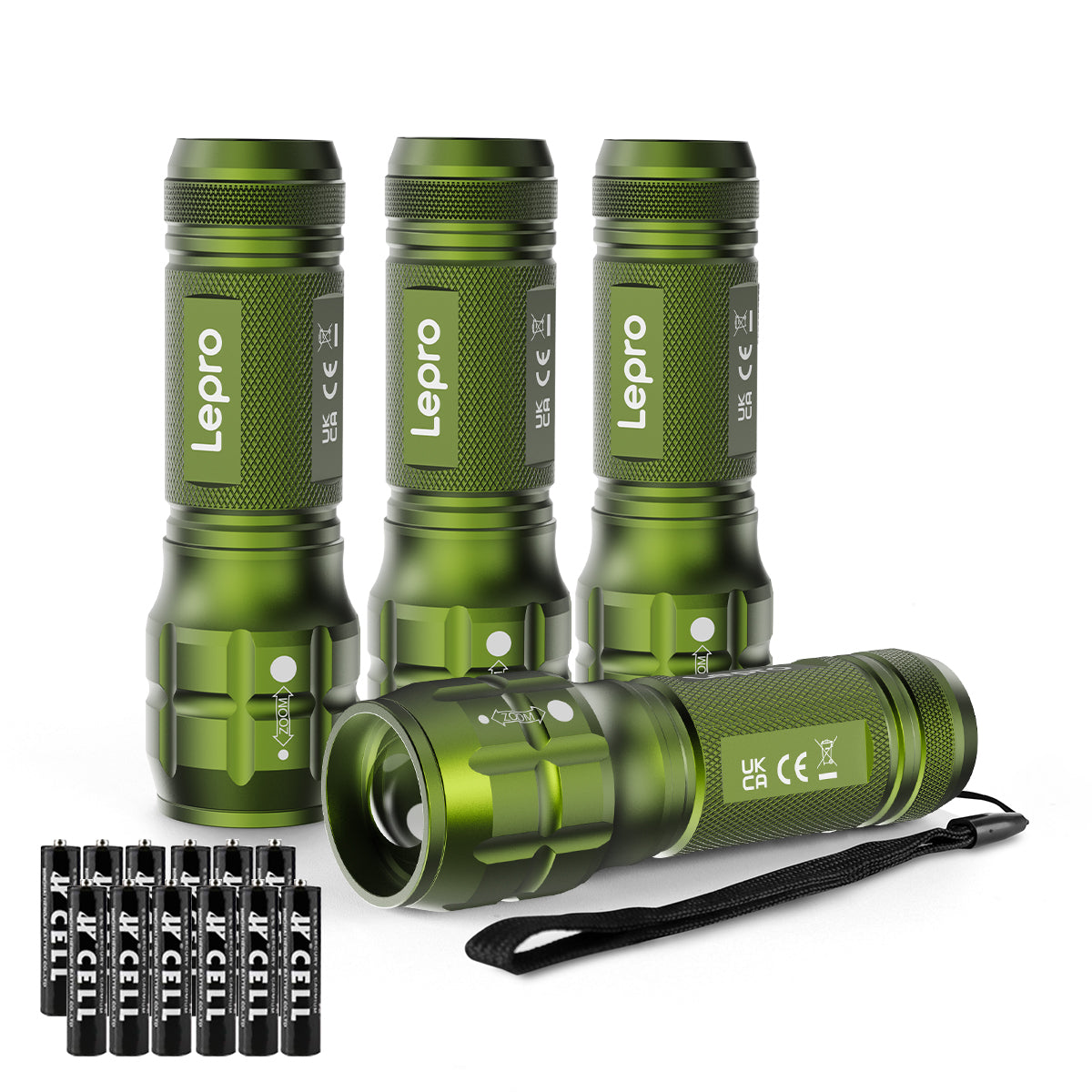 Lepro Portable LED Flashlight (Green, High Lumens, Waterproof, AAA Batteries Included)