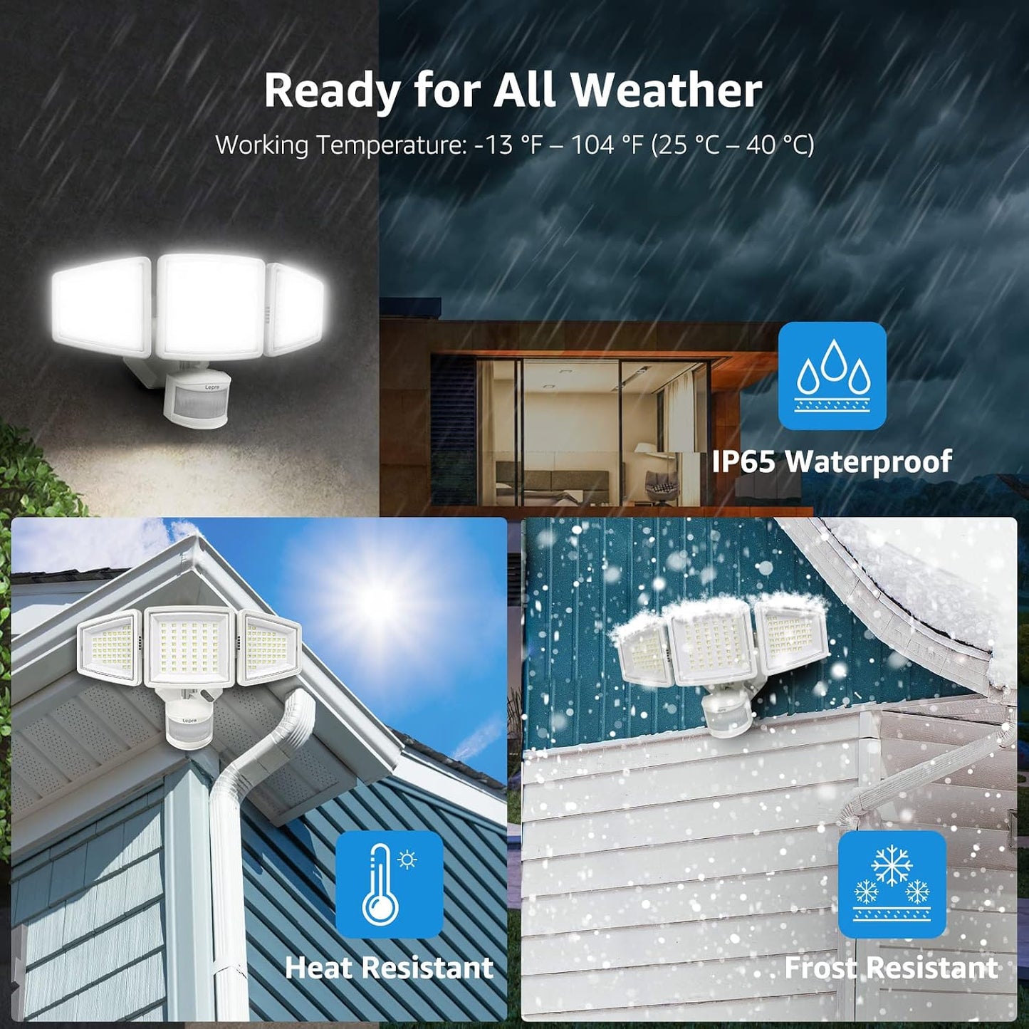 Lepro LED Security Lights (White, 3200 Lumens, 27W, IP65 Waterproof)