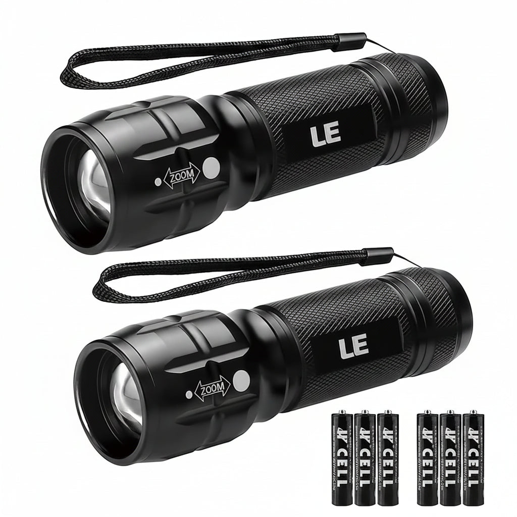 Lepro 2-Packs LED Flash Light LE1000 High Lumens, Mini Multifunction Tactical Flashlight , Zoomable, Waterproof, Adjustable Brightness, for Camping