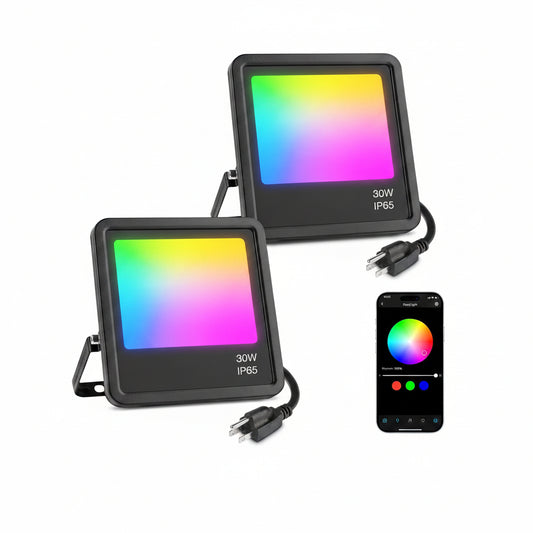 Lepro 30W Smart Flood Lights Outdoor, 2700LM RGBW Color Changing, IP65 Waterproof, 2700K Warm White & 16M Colors, App/Voice/Alexa/Google Home Control, US Plug