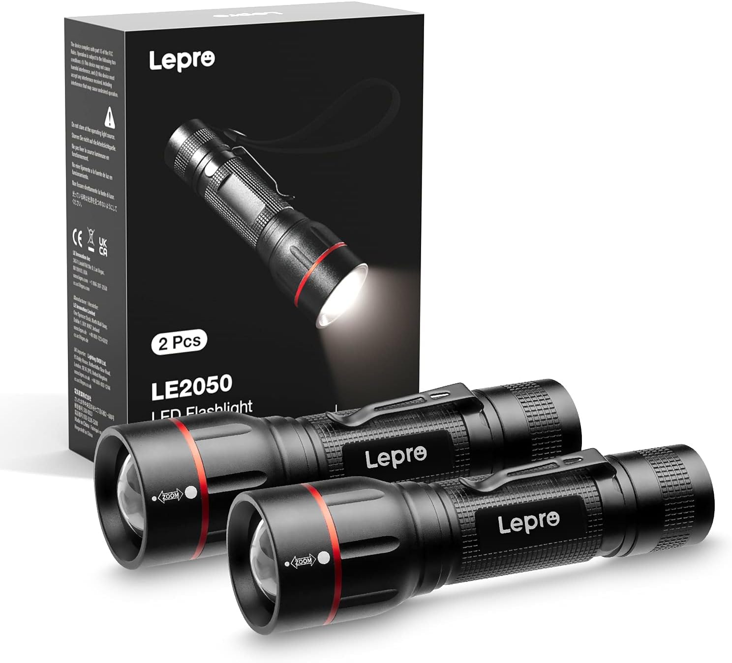 Lepro Dual-Fuel Tactical LED Flashlights 2 Pack, 300 Lumens