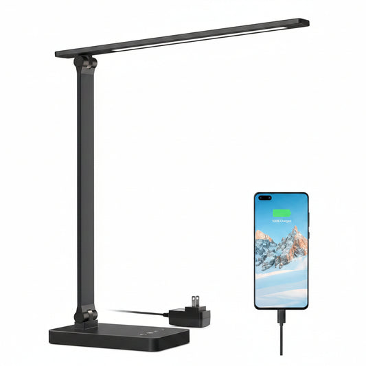 Lepro LED Desk Lamp (Dimmable, Black, with USB Charging Port)