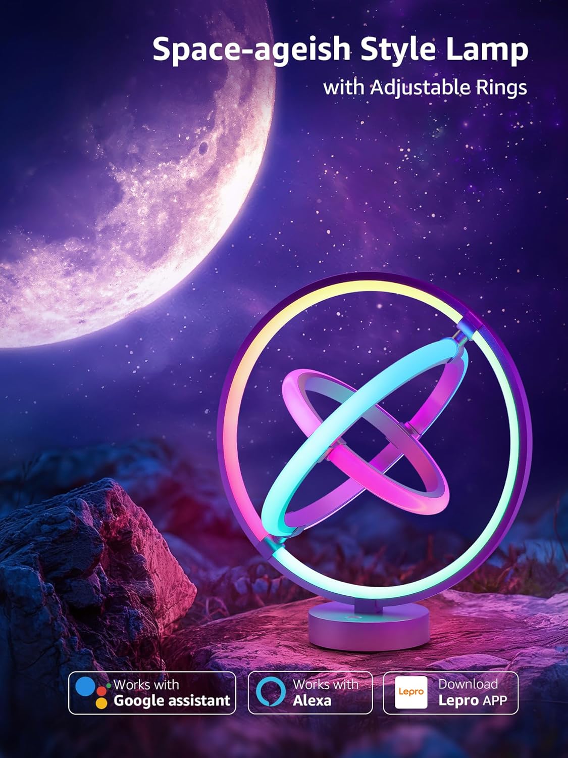 Lepro TB1 smart lamp with Space-ageish style and adjustable rings