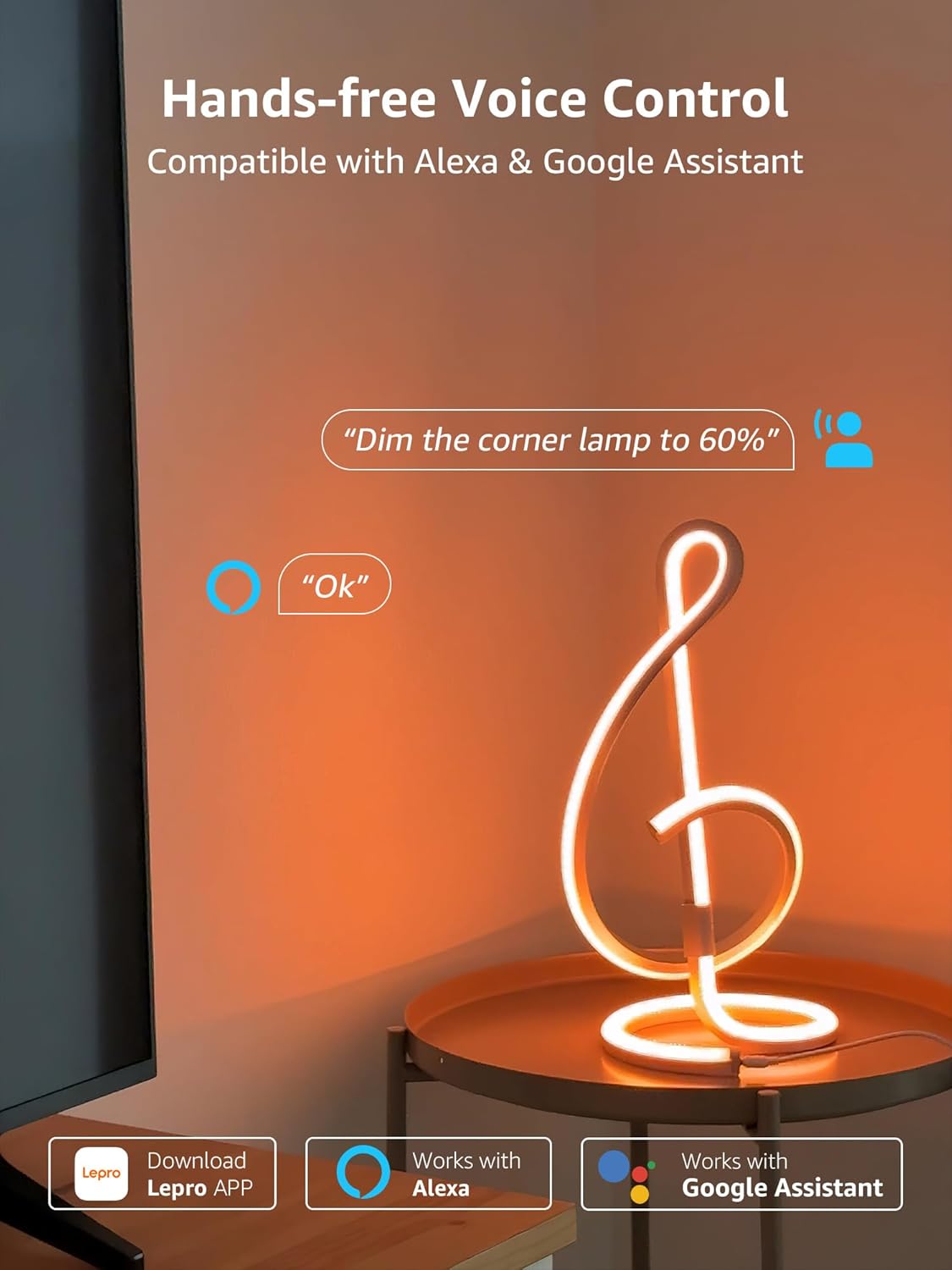 Lepro TB2 with light controlled by voice, compatible with Alexa and Google Assistant.