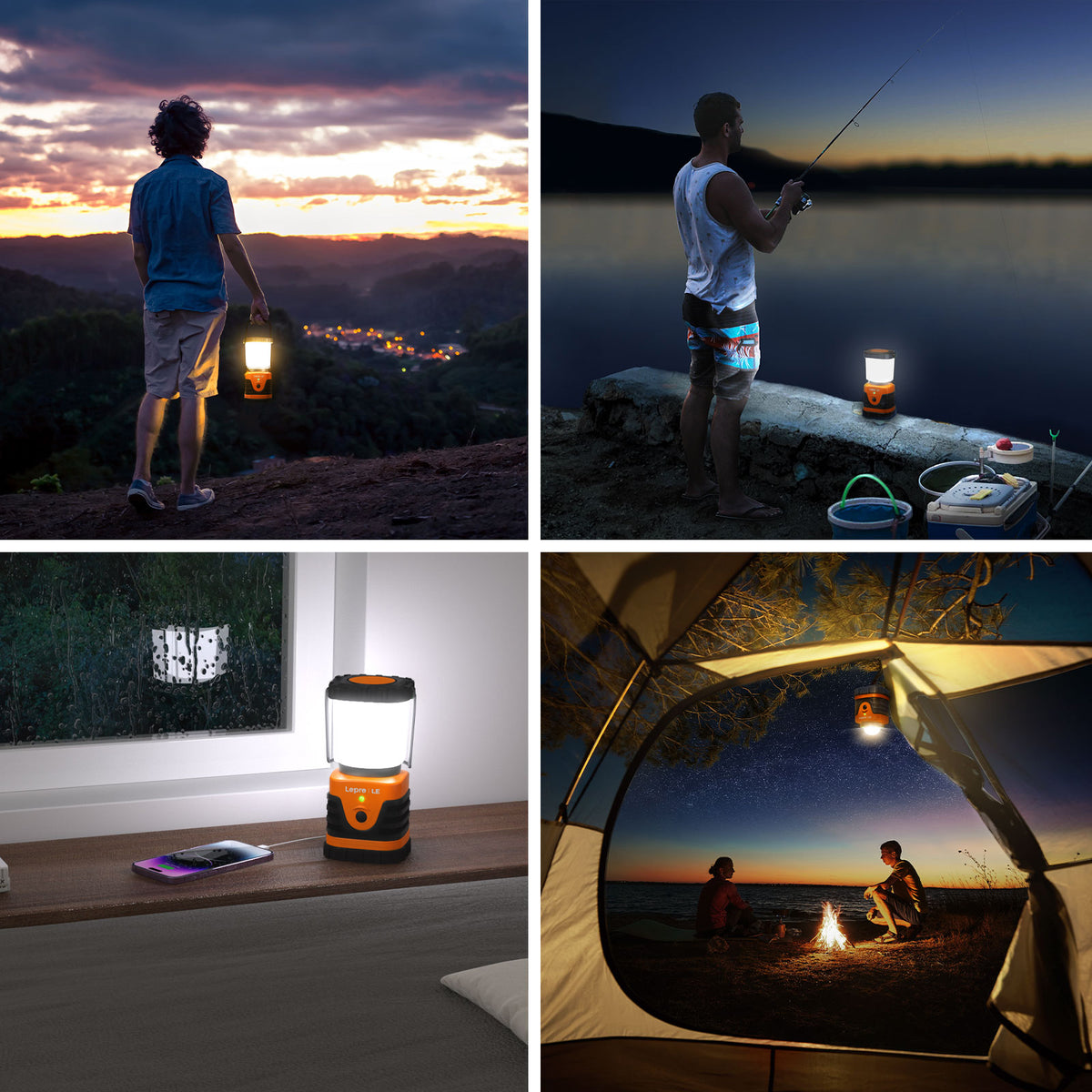 Lepro 1000LM LED Camping Lantern Rechargeable with 4 Light Modes, Orange