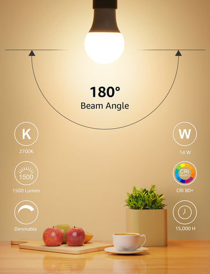 Lepro A19 Dimmable LED Light Bulbs, E26 Base, 14W (100W Equivalent), 1500 Lumens, 2700K Warm White, UL Listed