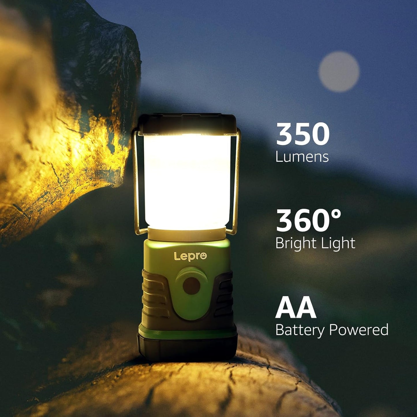 Lepro Portable LED Camping Lantern (350 lm, AA Battery Powered)