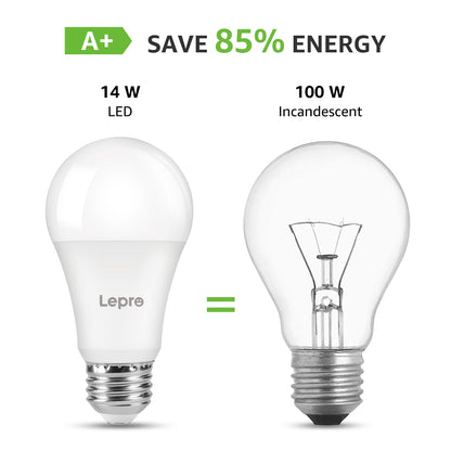 Lepro A19 Dimmable LED Light Bulbs, E26 Base, 14W (100W Equivalent), 1500 Lumens, 2700K Warm White, UL Listed