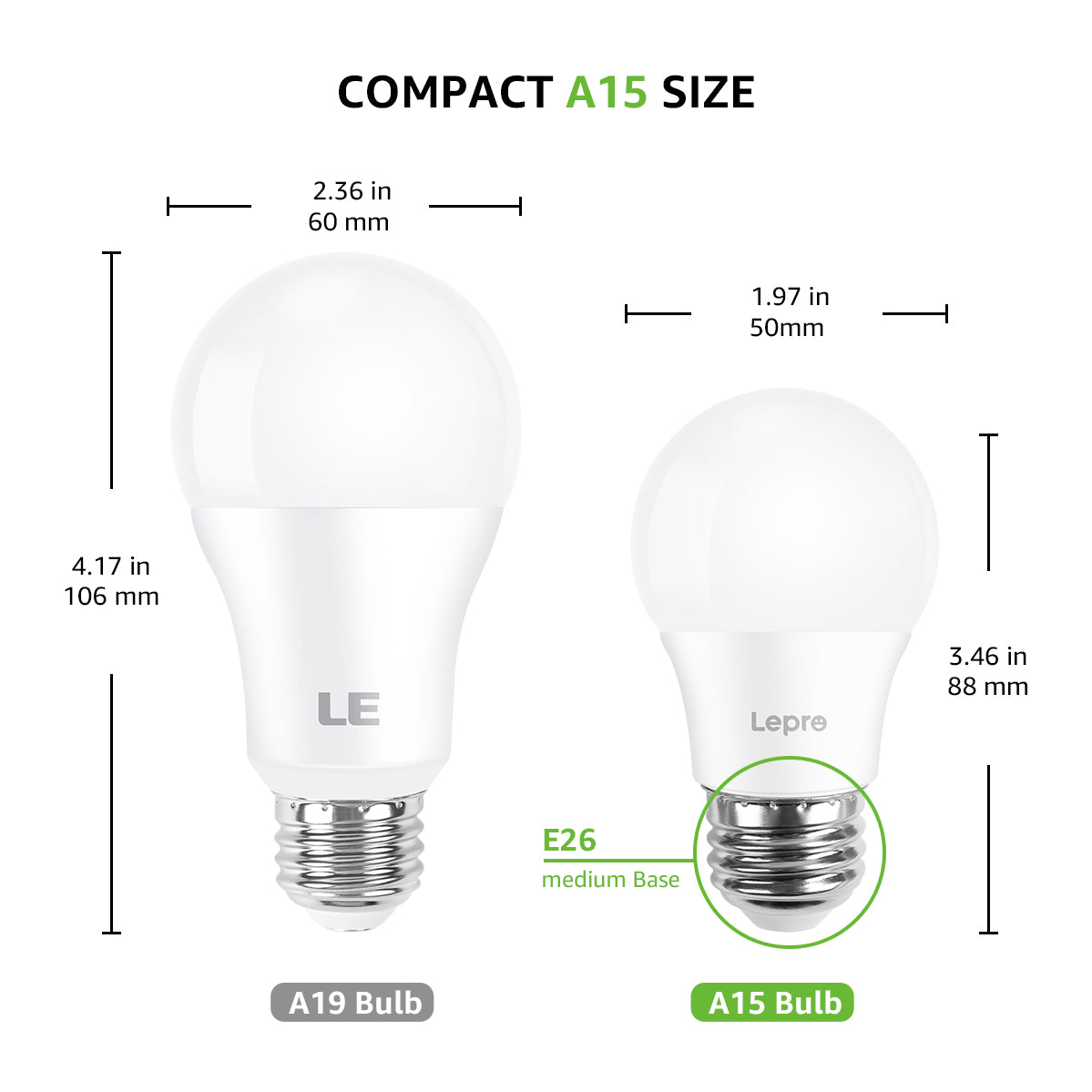 Lepro A15 LED Refrigerator Light Bulb, E26 Base, 5W (40W Equivalent), 450 Lumens, 5000K Daylight, Non-Dimmable, Appliance & Freezer Safe, 2-Pack