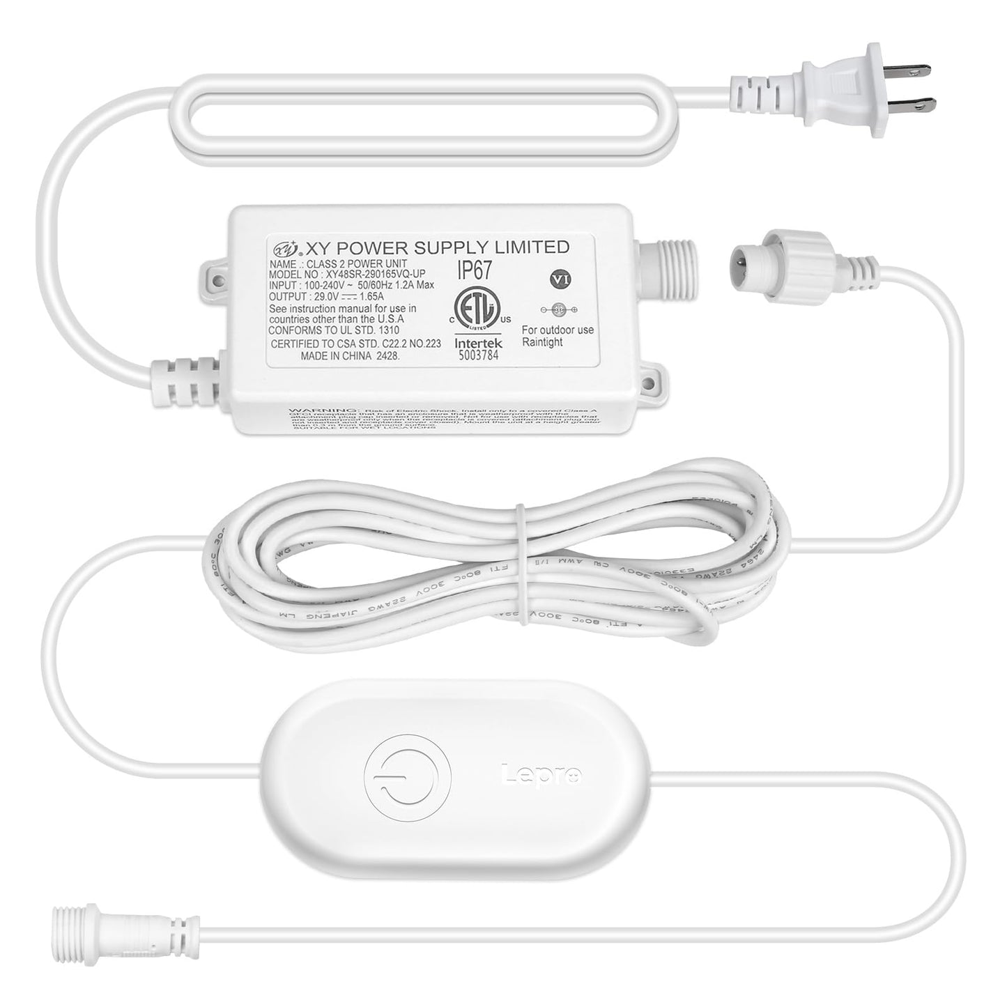 Lepro E1 Permanent Lights Accessories Only - 29V 48W AC-DC Power Supply and in-line Smart Controller Set, IP67 Waterproof Adapter with IP65 Waterproof Controller Box, NOT for Any Other Brands