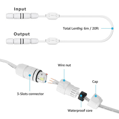 Lepro Extension Cable (20 ft) for Lepro E1 Permanent Outdoor Lights Only, 2 Built in Data Booster/Signal Amplifier