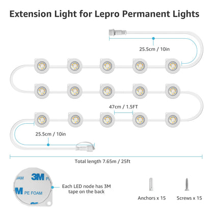 Lepro E1 Permanent Lights Accessories Only – 25 ft Permanent Outdoor Lights Single Strand Without Adapter and in-line Controller