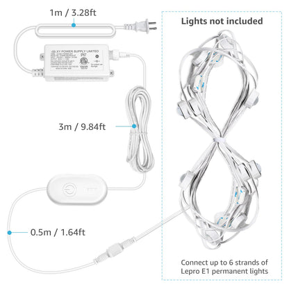 Lepro E1 Permanent Lights Accessories Only - 29V 48W AC-DC Power Supply and in-line Smart Controller Set, IP67 Waterproof Adapter with IP65 Waterproof Controller Box, NOT for Any Other Brands