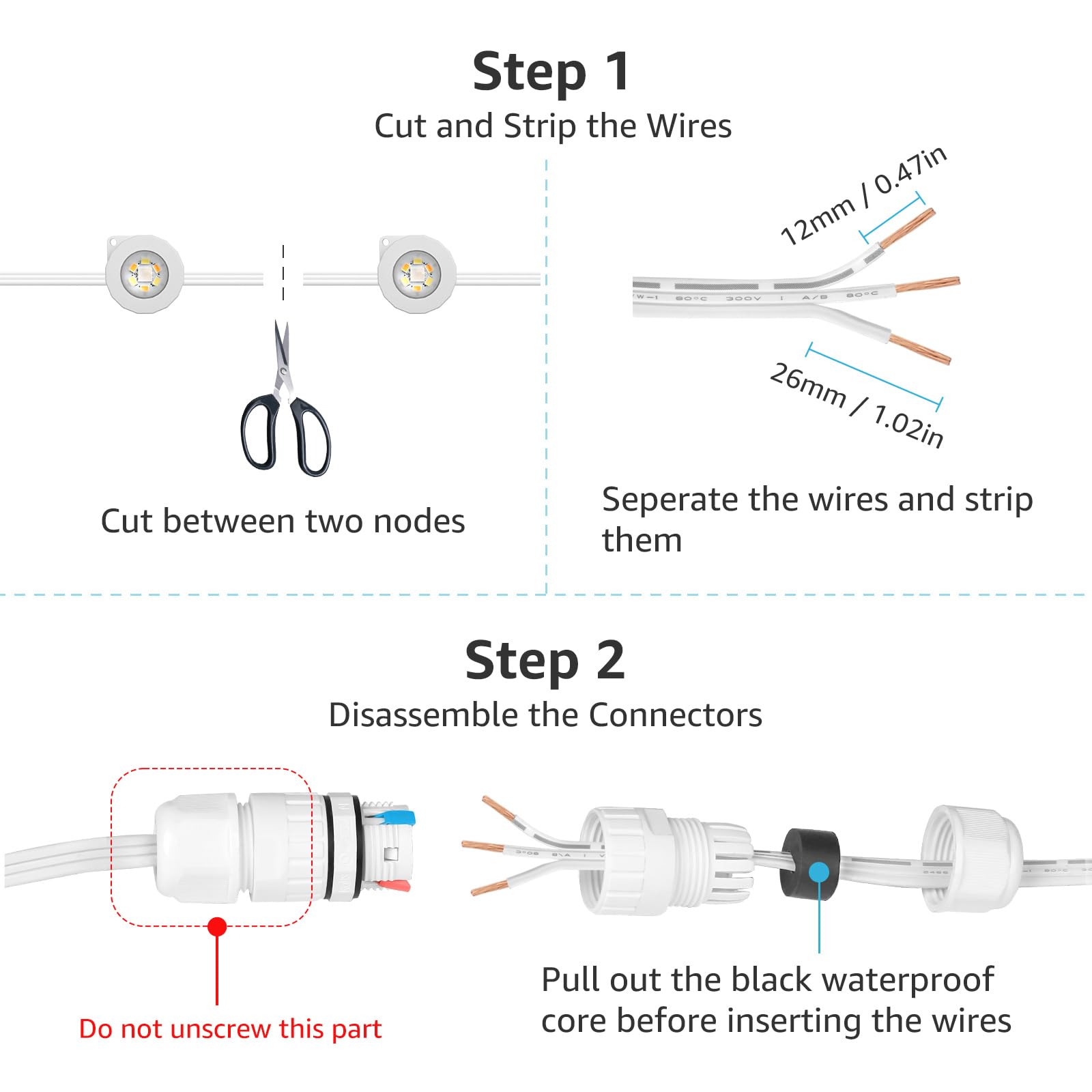 Lepro Extension Cable (20 ft) for Lepro E1 Permanent Outdoor Lights Only, 2 Built in Data Booster/Signal Amplifier