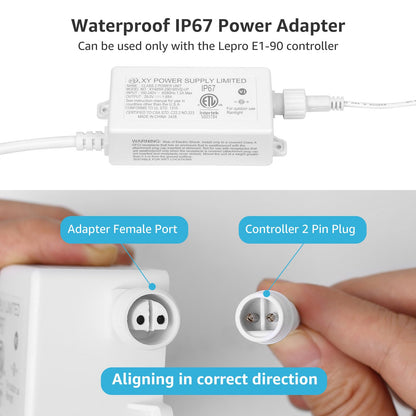 Lepro E1 Permanent Lights Accessories Only - 29V 48W AC-DC Power Supply and in-line Smart Controller Set, IP67 Waterproof Adapter with IP65 Waterproof Controller Box, NOT for Any Other Brands