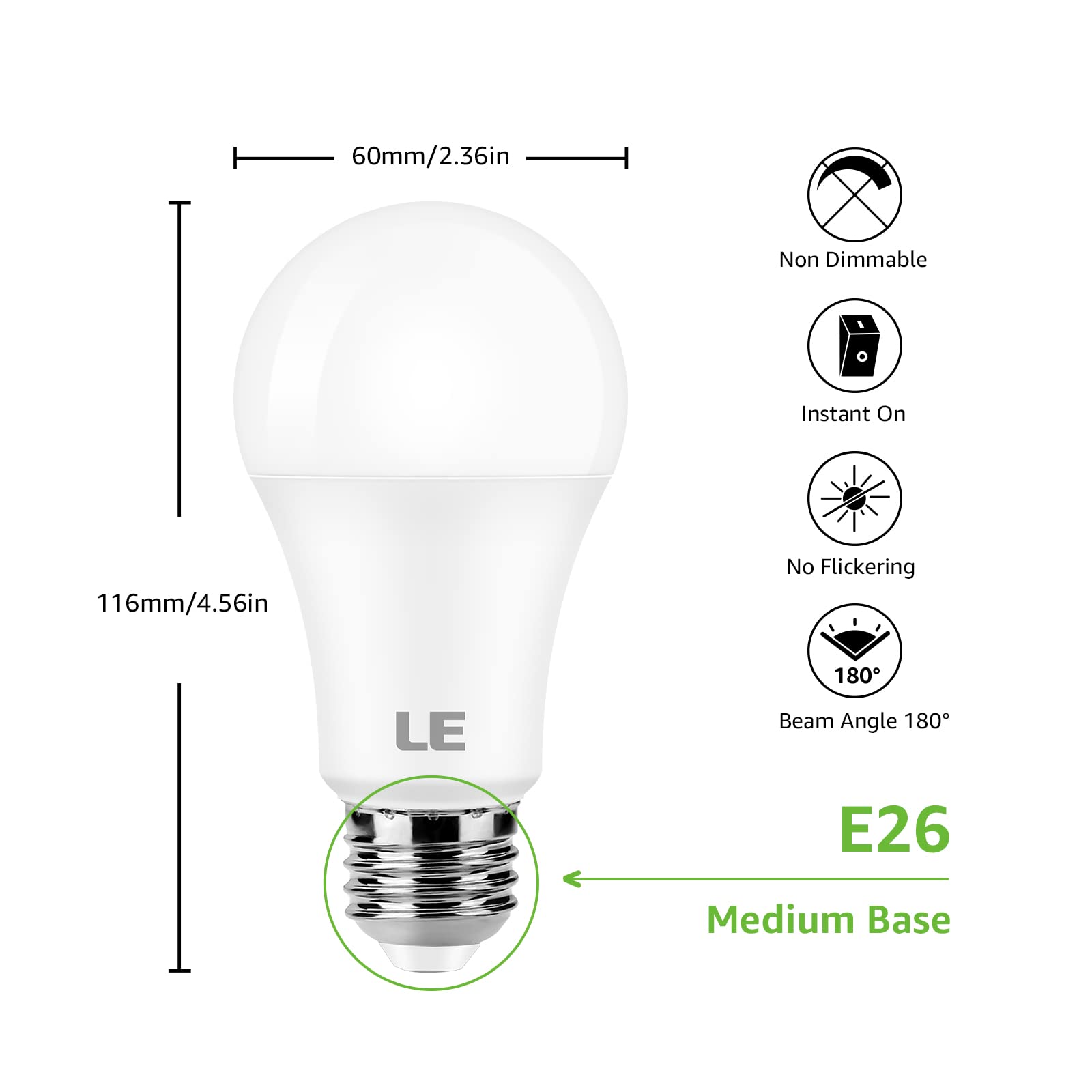 Lepro A19 E26 LED Light Bulbs (1500 Lumens, Daylight White, Energy-Saving)