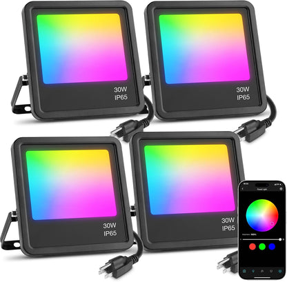 Lepro 30W smart outdoor flood lights 4-pack with smartphone app color control display