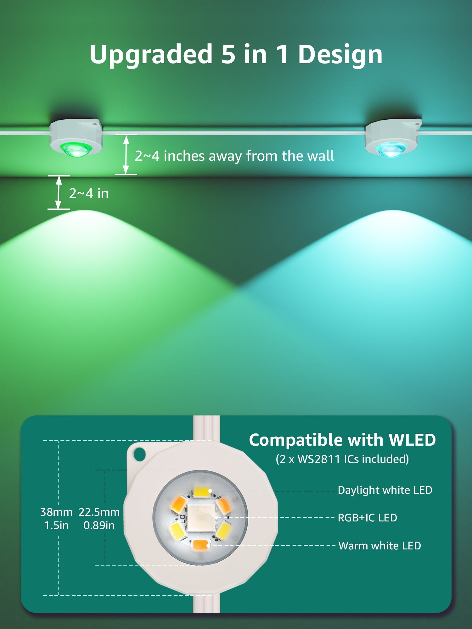 Lepro E1 upgraded 5-in-1 RGBIC LED bulb architecture with warm white and daylight LEDs for WLED compatibility