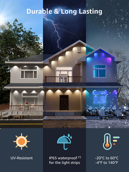 IP65 waterproof and weather-resistant Lepro E1 permanent outdoor lighting operating in heavy rain and snow