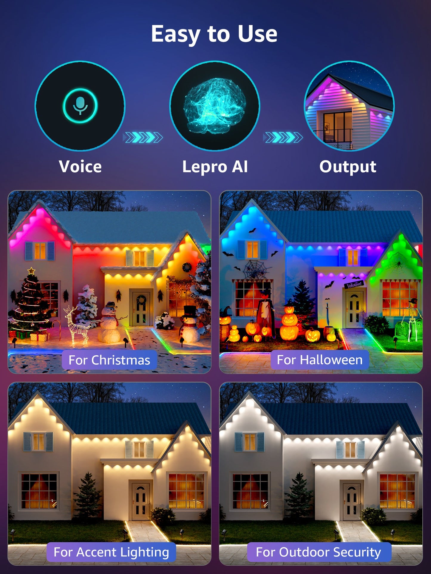 Lepro E1 permanent lights styled for Christmas decoration, Halloween theme, accent lighting, and outdoor security
