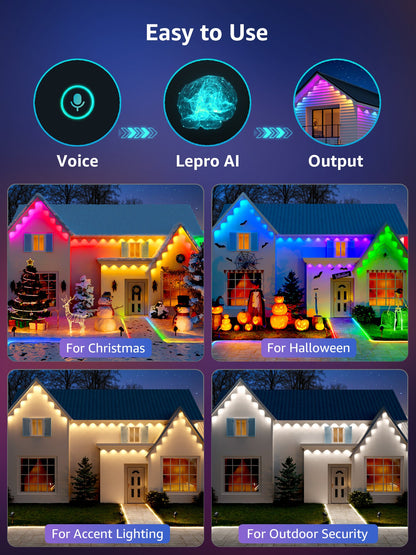 Lepro E1 permanent lights styled for Christmas decoration, Halloween theme, accent lighting, and outdoor security