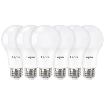 Six Lepre brand light bulbs on a white background