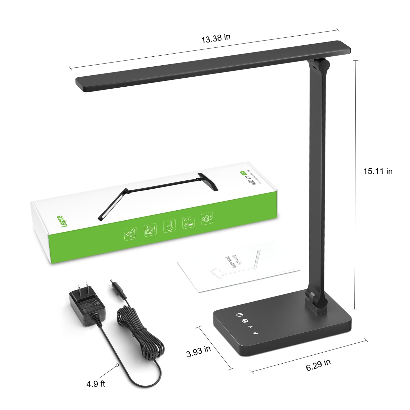 Lepro LED Desk Lamp (Dimmable, Black, with USB Charging Port)