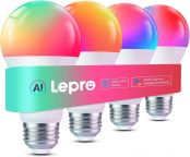 Lepro B2 AI Smart Light Bulbs - 1100LM WiFi & Bluetooth RGBWW Color Changing LED Bulb, Works with Alexa & Google Assistant, AI Generated Lighting, AI Voice Control, Music Sync, 2.4GHz Only, 4 Pack