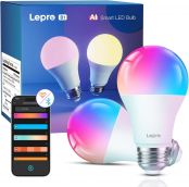 Lepro B1 AI Smart Light Bulbs - WiFi & Bluetooth RGBWW Color Changing LED Bulb Compatible with Alexa & Google Assistant, AI Generated Lighting LLM, AI Voice Control, Music Sync, 2.4GHz Only, 2 Packs