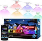 Lepro E1 AI Permanent Outdoor Lights APP Control, 150ft Smart RGB+IC Christmas House Lights with 90 Warm/Cool White LED Pucks, Alexa Google Enabled, AI Generated Lighting LLM, NO Remote, 2.4 GHz WiFi