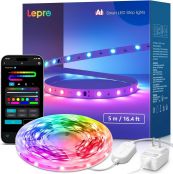 Lepro S1 AI LED Strip Lights for Bedroom - 16.4ft Smart Light Strips with IC and Rainbow Chasing Effects, Color Segment DIY, AI Generated Lighting LLM, AI Music Sync, Wi-Fi & Bluetooth RGB Lights